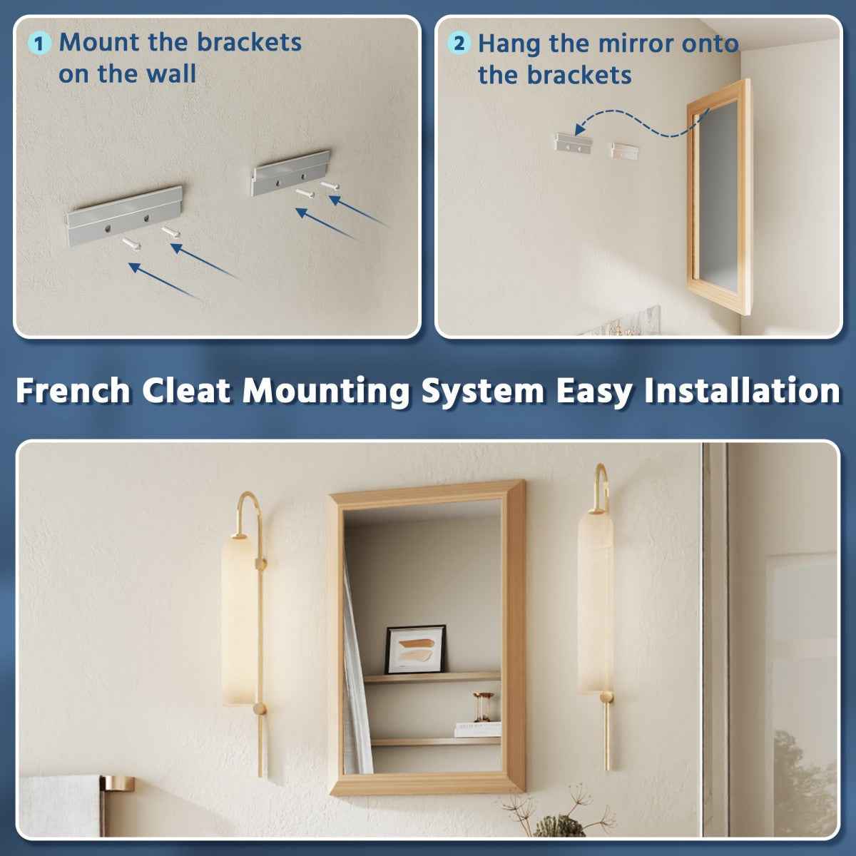 16" x 24" Modern, Elegant Rectangular Wall Mirror with Tempered Glass, Shatterproof, Rust-Resistant Light Wood Grain Aluminum Frame for Bathroom, Living Room & Hallway| Nolhurst