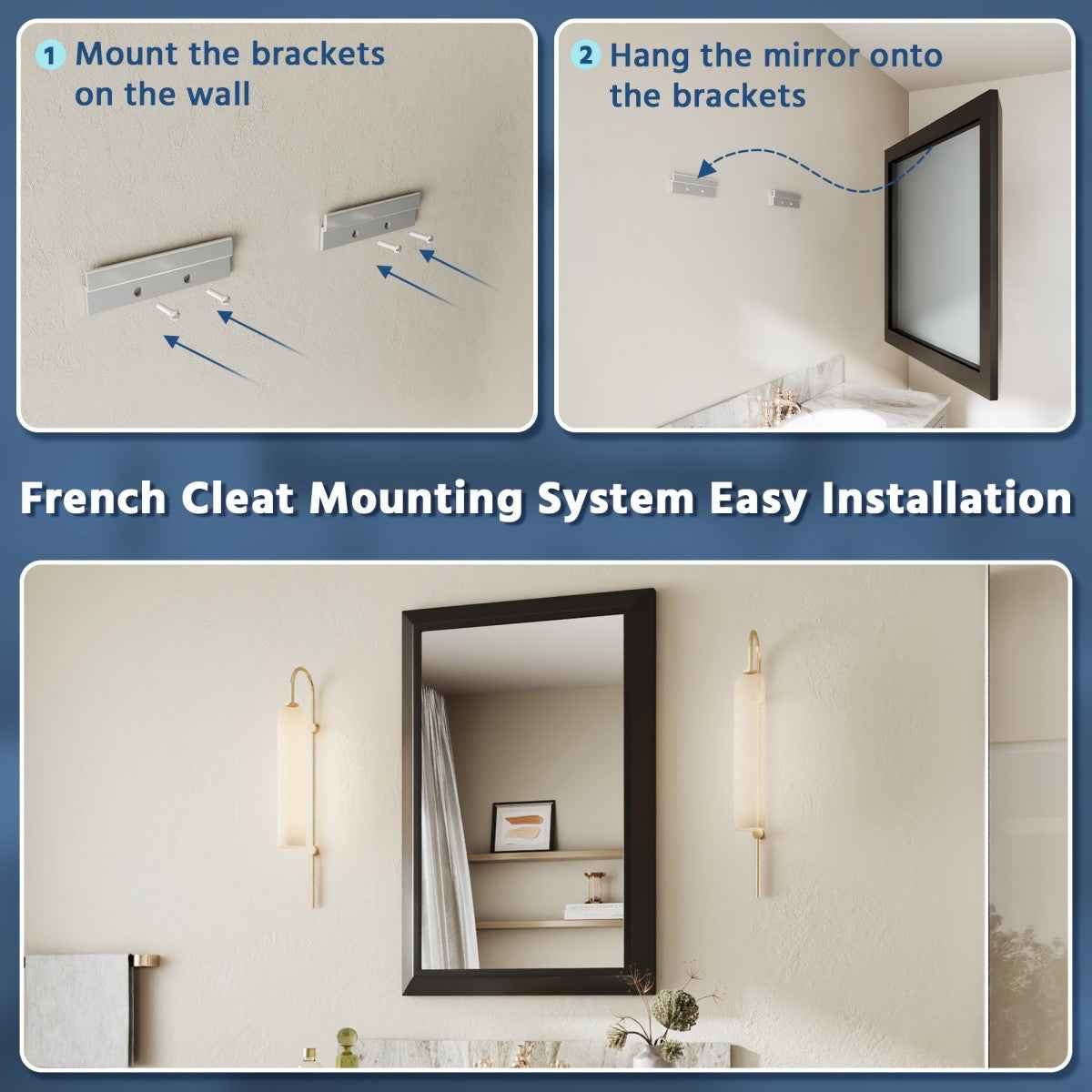 24" x 36" Modern, Elegant Rectangular Wall Mirror with Tempered Glass, Shatterproof, Rust-Resistant Wood Grain Aluminum Frame for Bathroom, Living Room & Hallway| Nolhurst