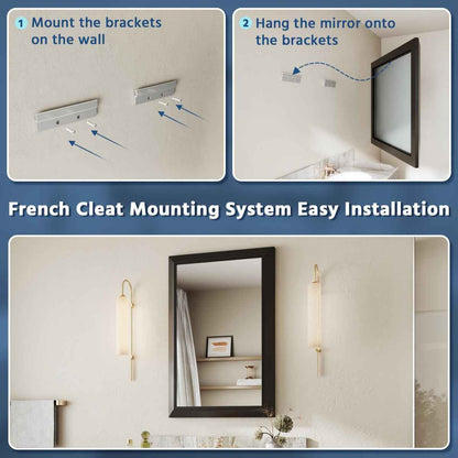 24" x 36" Modern, Elegant Rectangular Wall Mirror with Tempered Glass, Shatterproof, Rust-Resistant Wood Grain Aluminum Frame for Bathroom, Living Room & Hallway| Nolhurst
