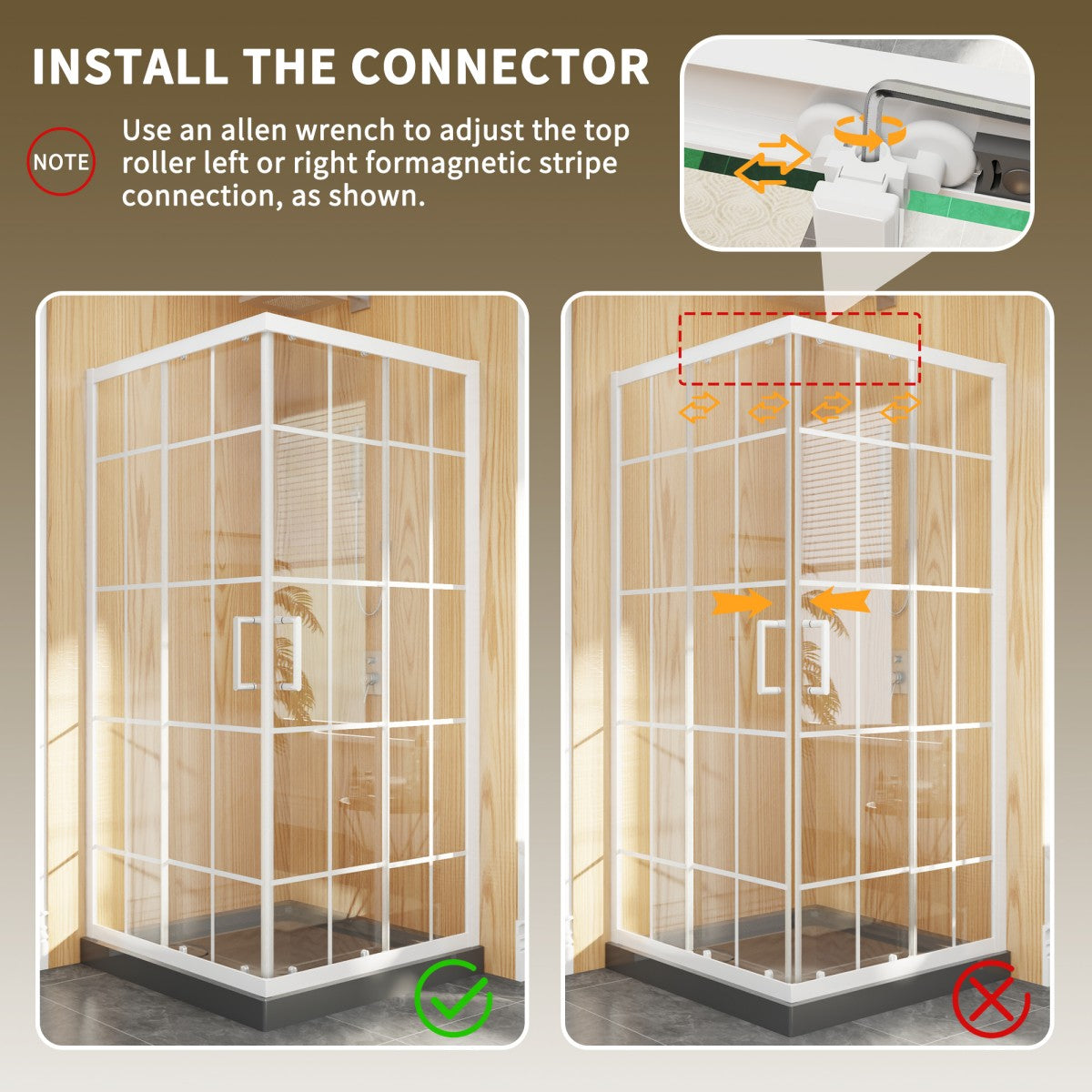 Haven-S 36" x 72" Corner Shower Enclosure,6mm Clear Glass,Double Sliding Shower Doors,White,Not Base,Adjustable