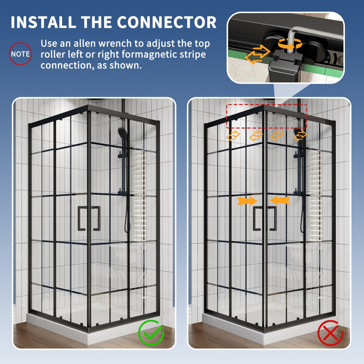 Haven-S 36" x 72" Corner Shower Enclosure,6mm Clear Glass,Double Sliding Shower Doors,Matte Black,Not Base,Adjustable