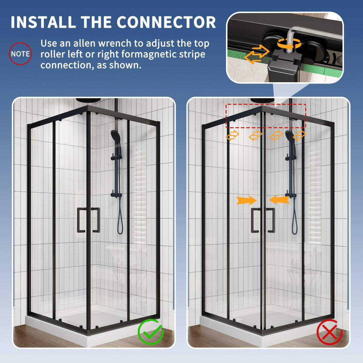 Haven 36" x 72" Matte Black Corner Shower Enclosure,6mm Clear Glass,Double Sliding Shower Doors,Not Base,Adjustable