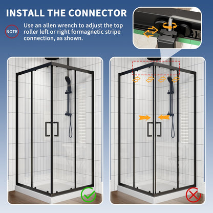 Haven 36" x 72" Matte Black Corner Shower Enclosure,6mm Clear Glass,Double Sliding Shower Doors,Not Base,Adjustable