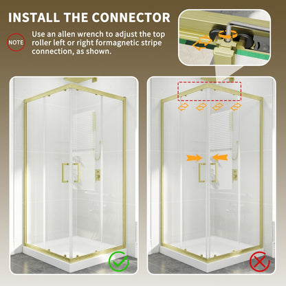 Haven 36" x 72" Corner Shower Enclosure,6mm Clear Glass,Double Sliding Shower Doors,Brushed Gold,Not Base,Adjustable