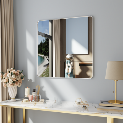 Noir 36" x 36" Silver Framed Rectangular Bathroom Mirror