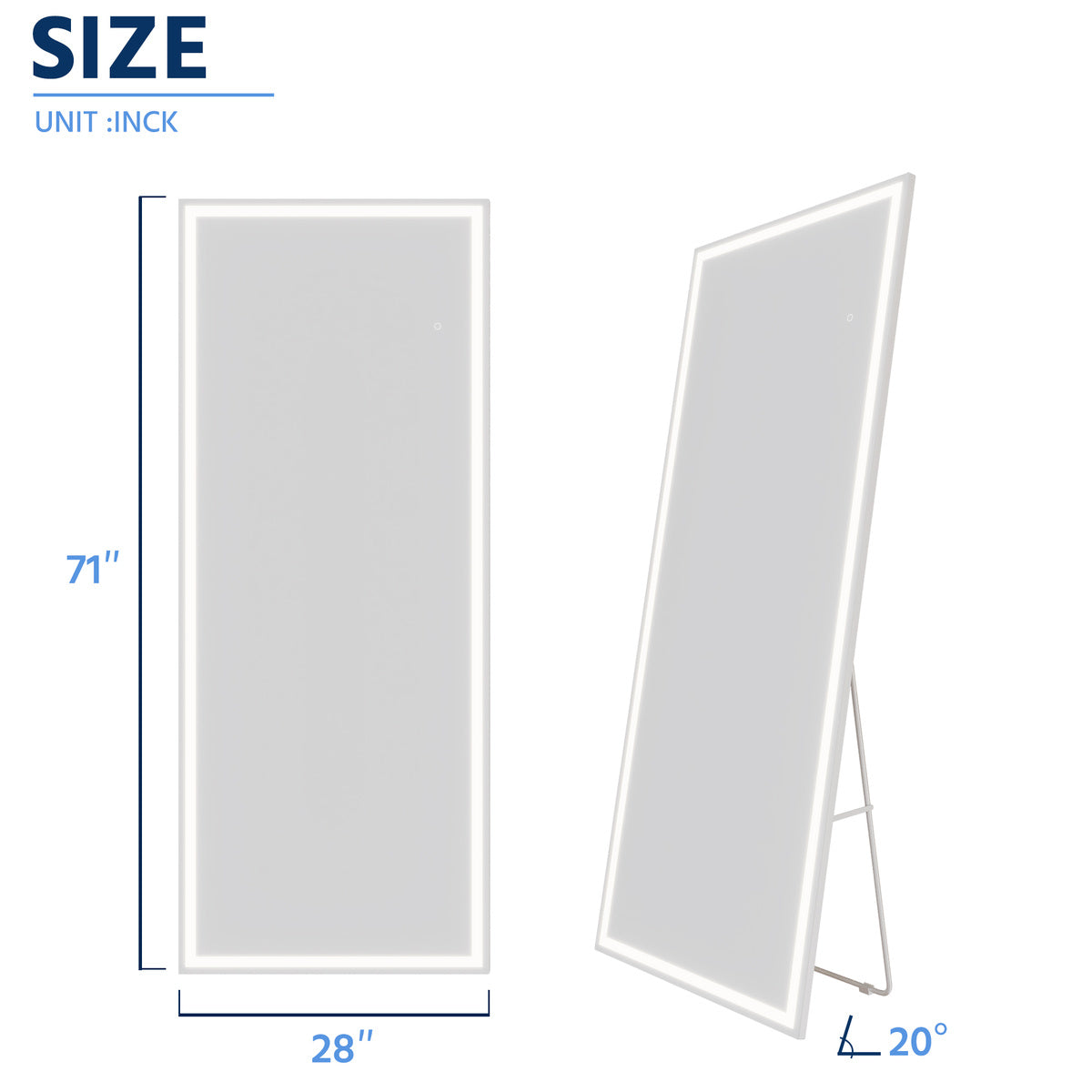 Nivor 71"x28" Dimmable LED Full-Length Floor Framed Mirror with Stand, 3-Color Lights & Wall-Mount Option