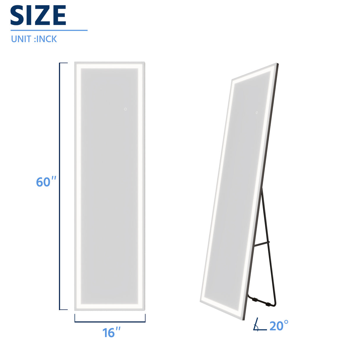 Nivor 60"x16" Dimmable LED Full-Length Floor Framed Mirror with Stand, 3-Color Lights & Wall-Mount Option