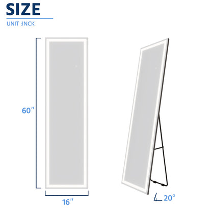 Nivor 60"x16" Dimmable LED Full-Length Floor Framed Mirror with Stand, 3-Color Lights & Wall-Mount Option