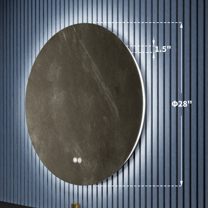 Caivell 28" Round 3-Color Anti-Fog Backlit LED Bathroom Mirror