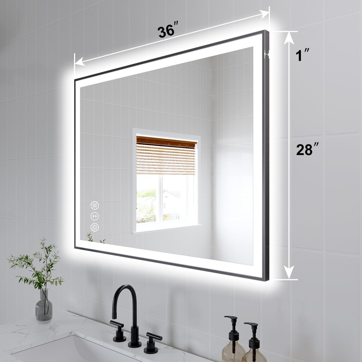 Apex-Noir 28"x36" Framed LED Lighted Bathroom Mirror