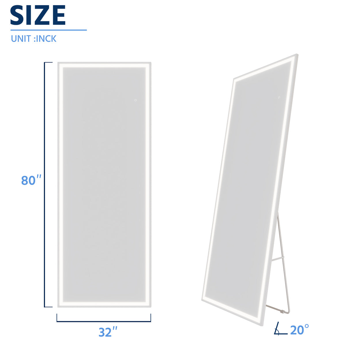 Nivor 80"x32" Dimmable LED Full-Length Floor Framed Mirror with Stand, 3-Color Lights & Wall-Mount Option