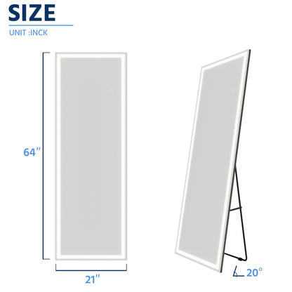 Nivor 64"x21" Dimmable LED Full-Length Floor Framed Mirror with Stand, 3-Color Lights & Wall-Mount Option
