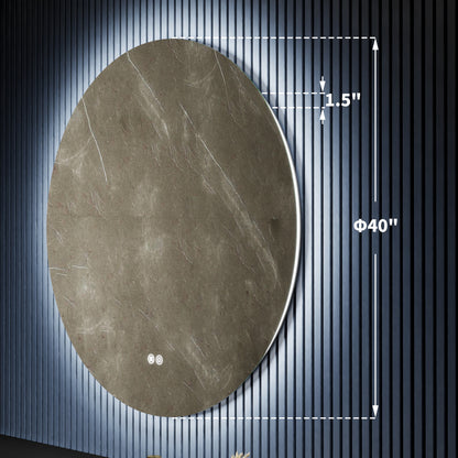 Caivell 40" Round 3-Color Anti-Fog Backlit LED Bathroom Mirror