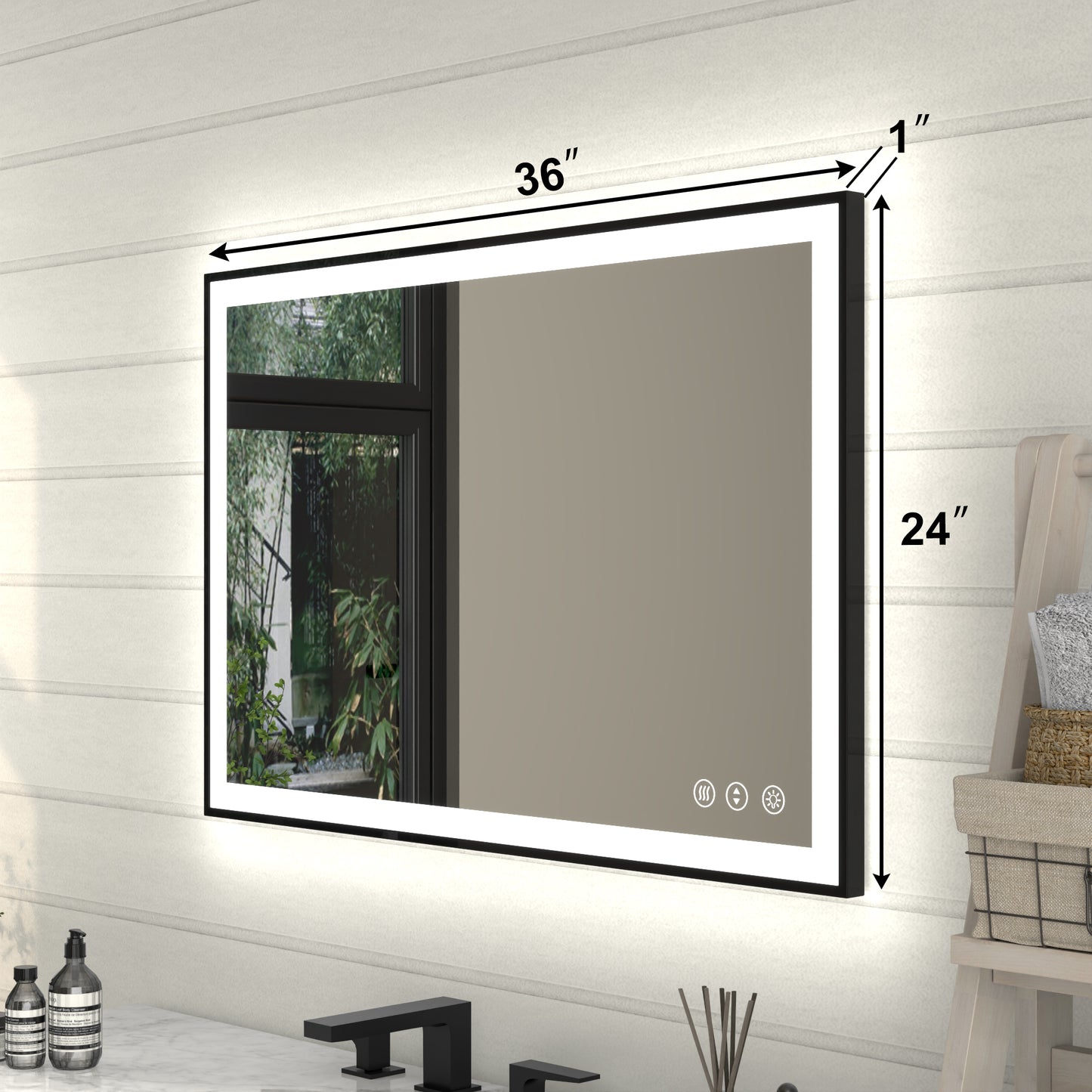 Apex-Noir 24"x36" Framed LED Lighted Bathroom Mirror
