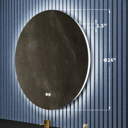 Caivell 24" Round 3-Color Anti-Fog Backlit LED Bathroom Mirror