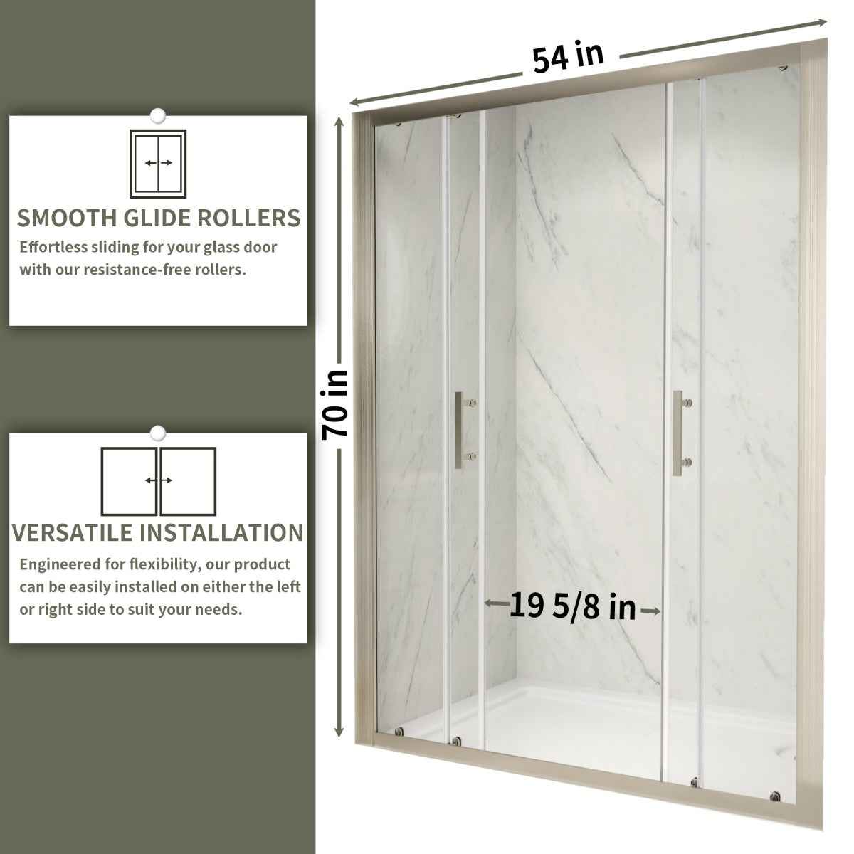 Holden 50-54.W x 70.H Easy Clean Double Framed Sliding Shower Door with 1/4" (6mm) Clear SGCC Tempered Glass, Brushed Nickel Finish,Burshed Nickel (Copy)