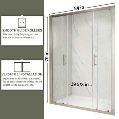 Holden 50-54.W x 70.H Easy Clean Double Framed Sliding Shower Door with 1/4" (6mm) Clear SGCC Tempered Glass, Brushed Nickel Finish,Burshed Nickel (Copy)