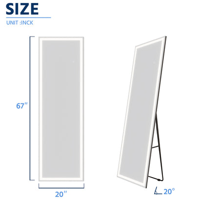 Nivor 67"x20" Dimmable LED Full-Length Floor Framed Mirror with Stand, 3-Color Lights & Wall-Mount Option