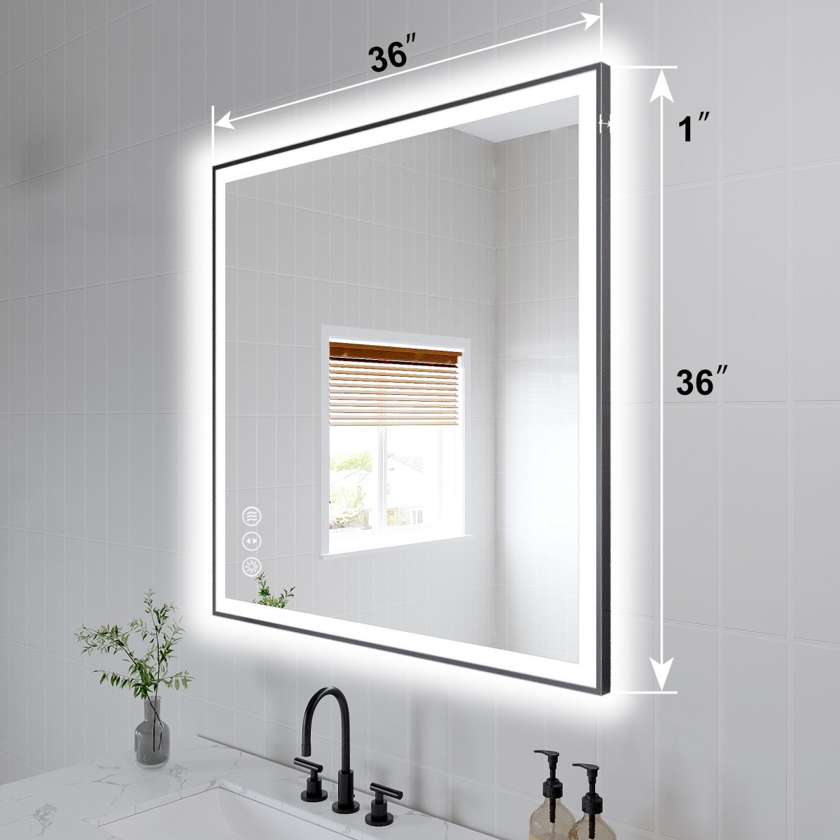 Apex-Noir 40"x32" Framed LED Lighted Bathroom Mirror