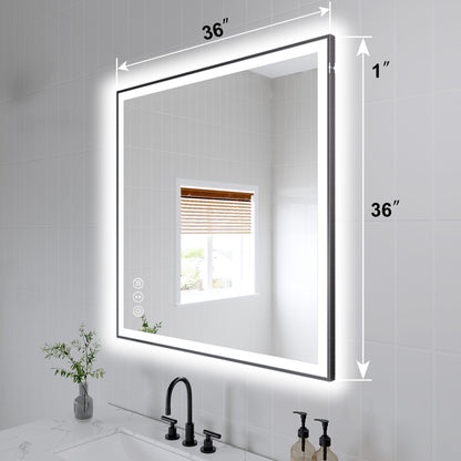 Apex-Noir 40"x32" Framed LED Lighted Bathroom Mirror