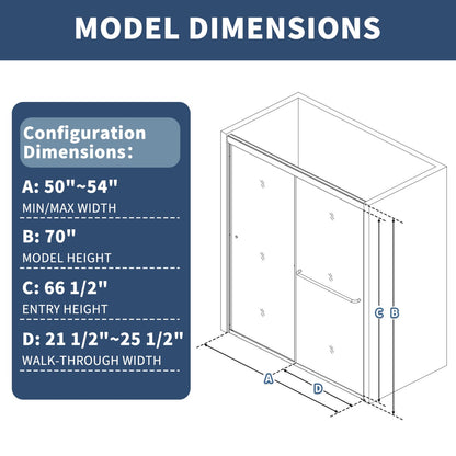 Glide 50-54 in. W x 70 in. H Sliding Glass Shower Doors Frame in Black,Clear Tempered Glass