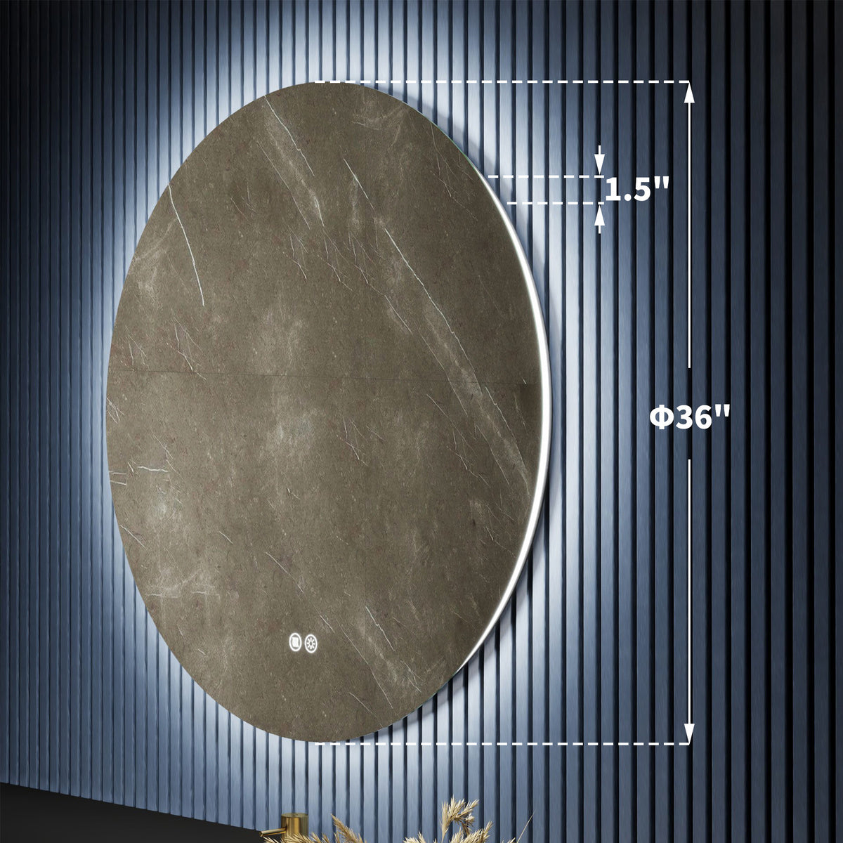 Caivell 36" Round 3-Color Anti-Fog Backlit LED Bathroom Mirror