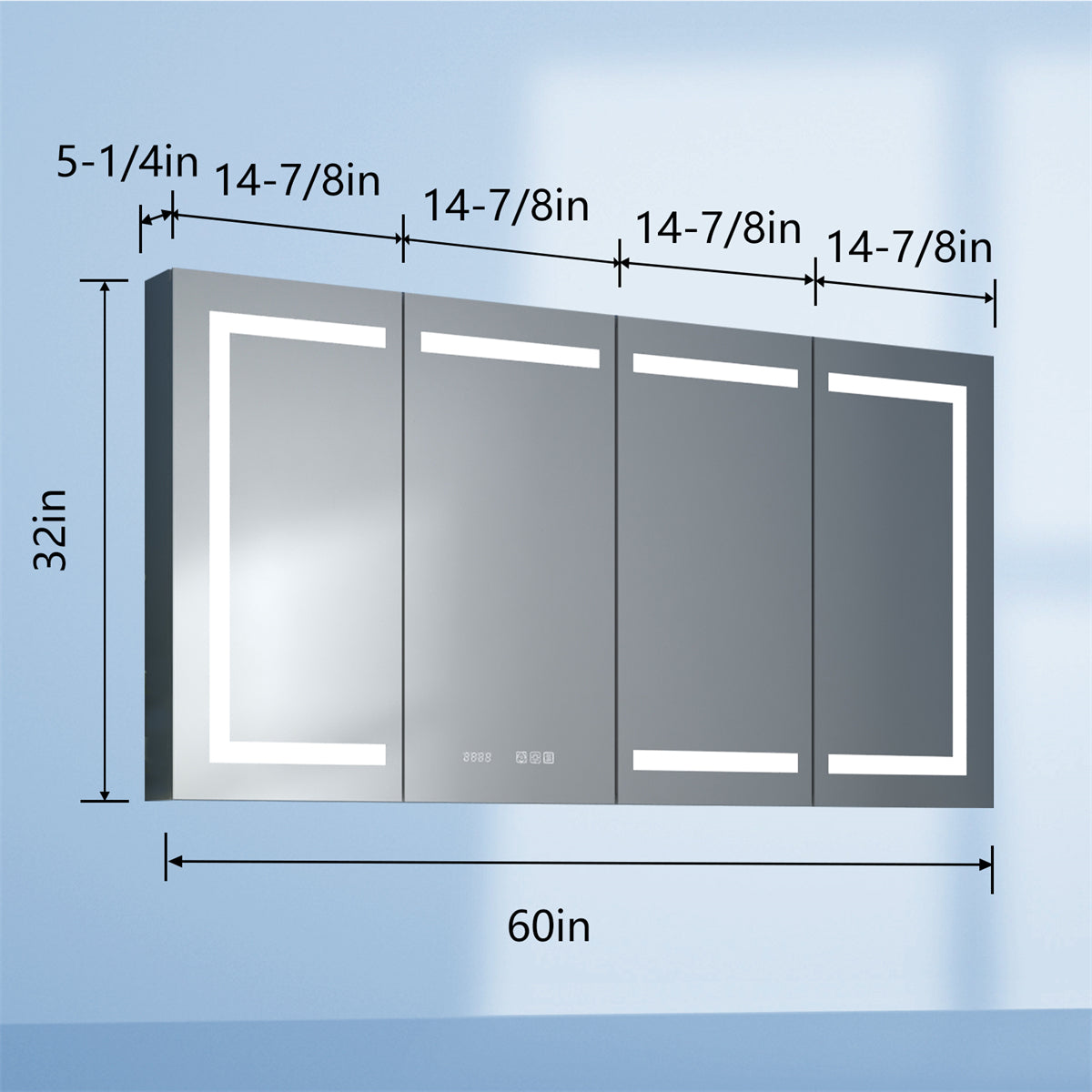 Boost-M2 60" W x 32" H LED Lighted Bathroom Medicine Cabinet with Mirror Recessed or Surface led Medicine Cabinet