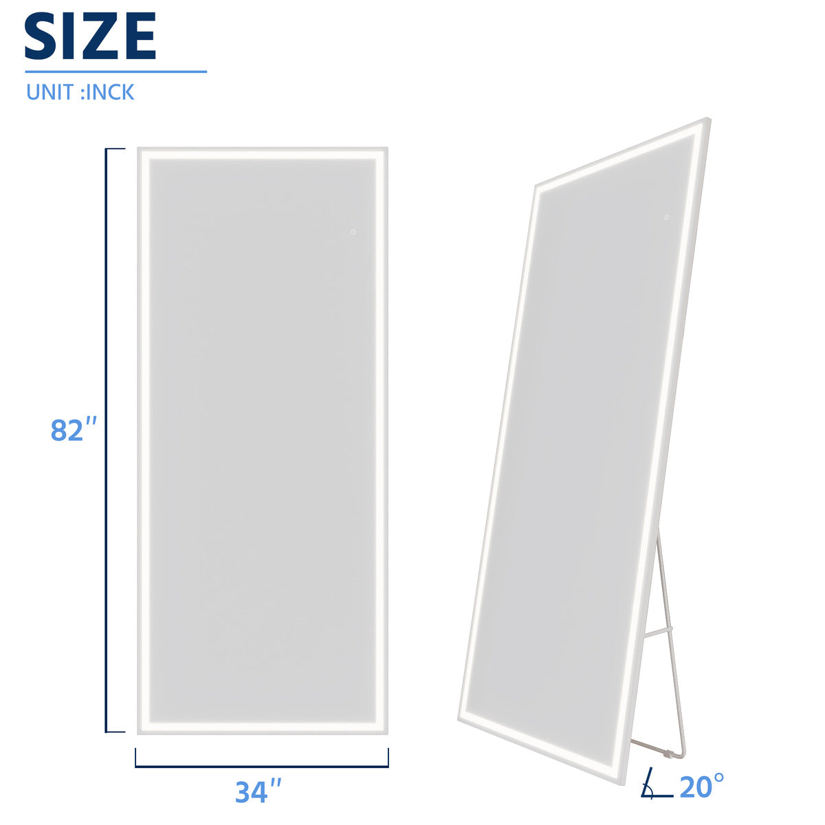 Nivor 82"x34" Dimmable LED Full-Length Floor Framed Mirror with Stand, 3-Color Lights & Wall-Mount Option