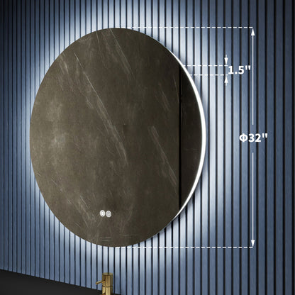 Caivell 32" Round 3-Color Anti-Fog Backlit LED Bathroom Mirror