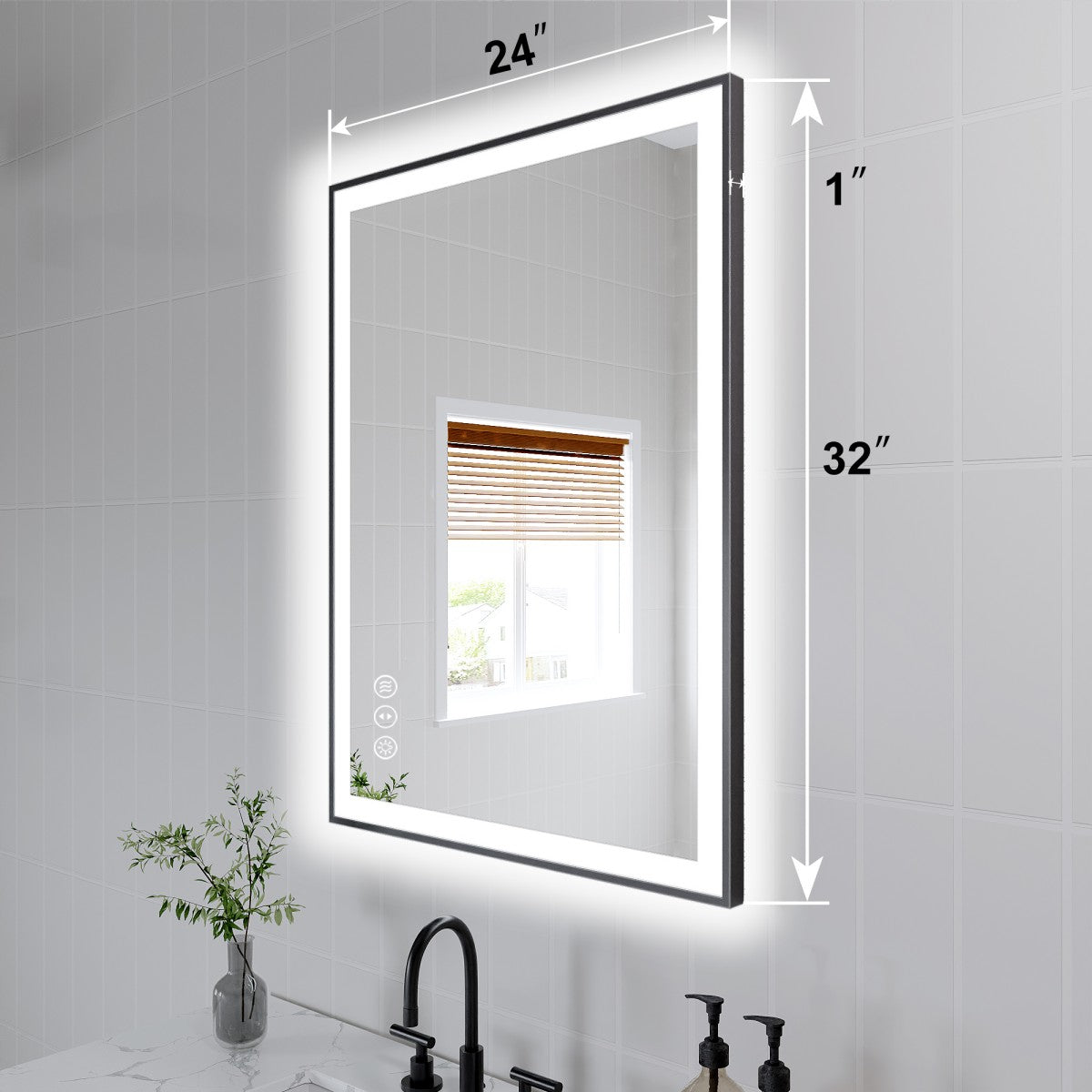 Apex-Noir 24"x32" Framed LED Lighted Bathroom Mirror
