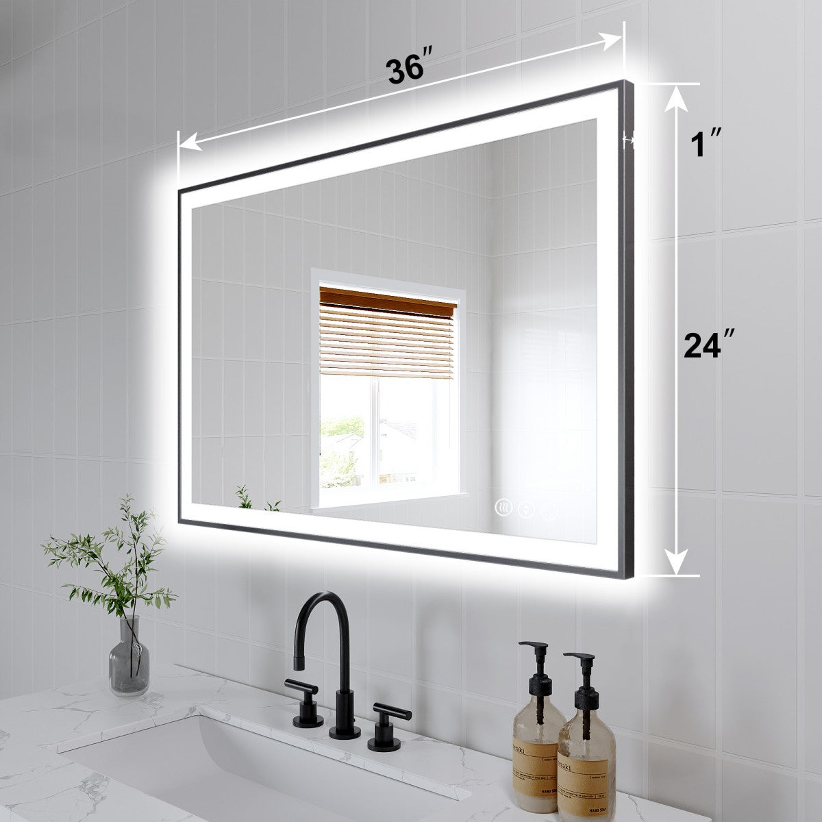 Apex-Noir 24"x36" Framed LED Lighted Bathroom Mirror