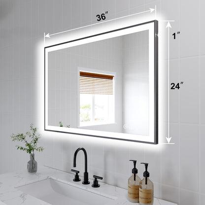 Apex-Noir 24"x36" Framed LED Lighted Bathroom Mirror