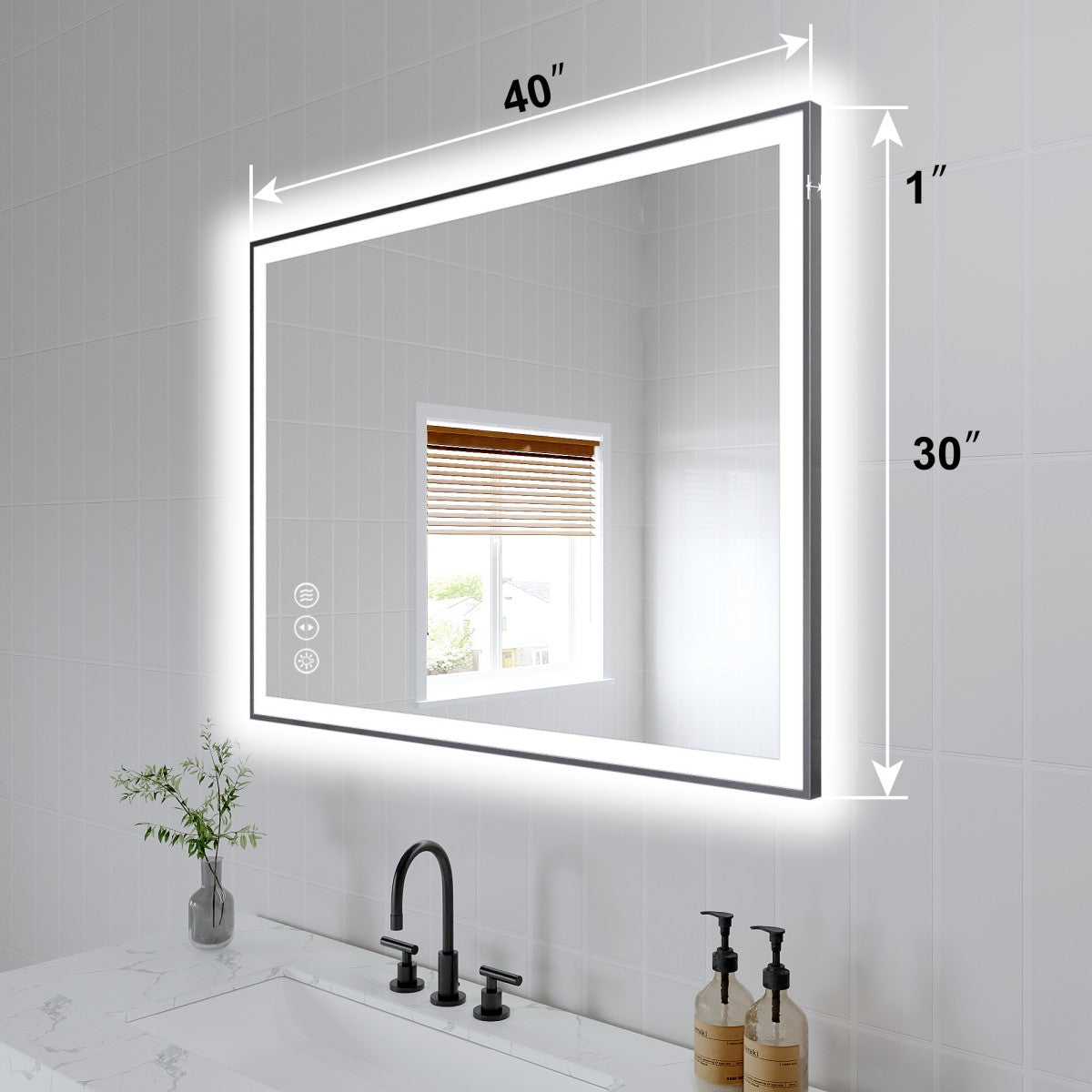 Apex-Noir 40"x30" Framed LED Lighted Bathroom Mirror