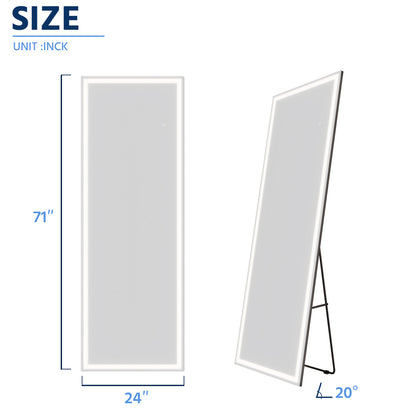 Nivor 71"x24" Dimmable LED Full-Length Floor Framed Mirror with Stand, 3-Color Lights & Wall-Mount Option