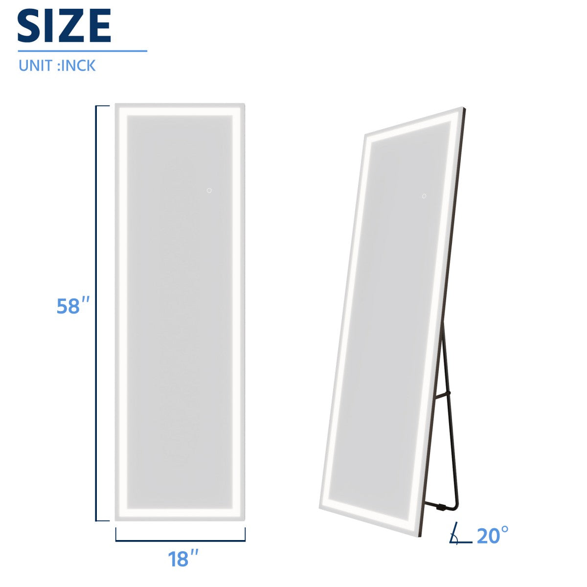 Nivor 34″ × 82″ Dimmable LED Full-Length Floor Mirror with Stand, 3-Color Lights & Wall-Mount Option