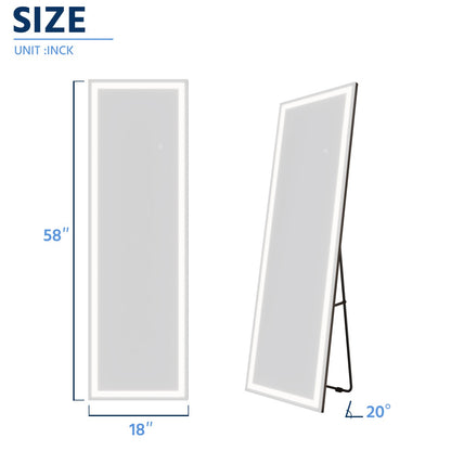 Nivor 34″ × 82″ Dimmable LED Full-Length Floor Mirror with Stand, 3-Color Lights & Wall-Mount Option
