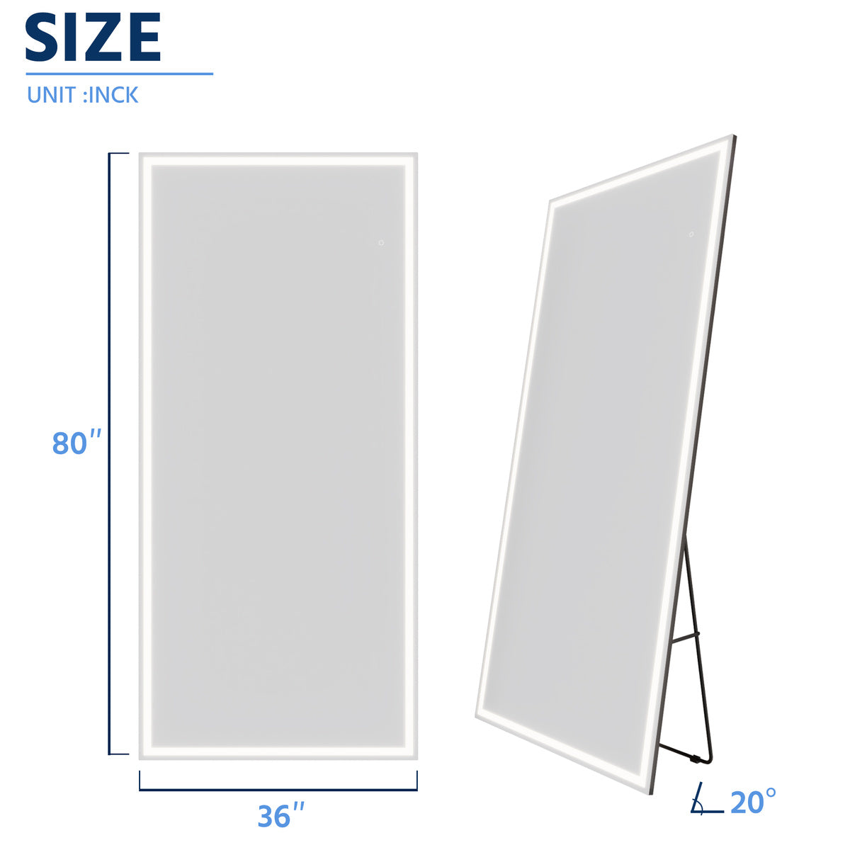 Nivor 80"x36" Dimmable LED Full-Length Floor Framed Mirror with Stand, 3-Color Lights & Wall-Mount Option