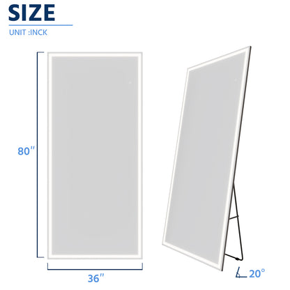 Nivor 80"x36" Dimmable LED Full-Length Floor Framed Mirror with Stand, 3-Color Lights & Wall-Mount Option