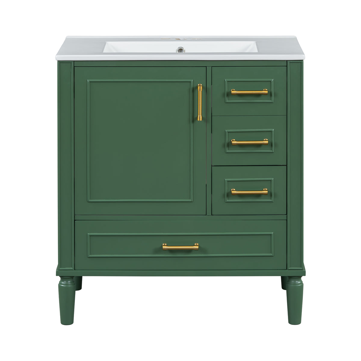 Exbrite 30-Inch Green Bathroom Vanity with Ceramic Sink and Gold Hardware