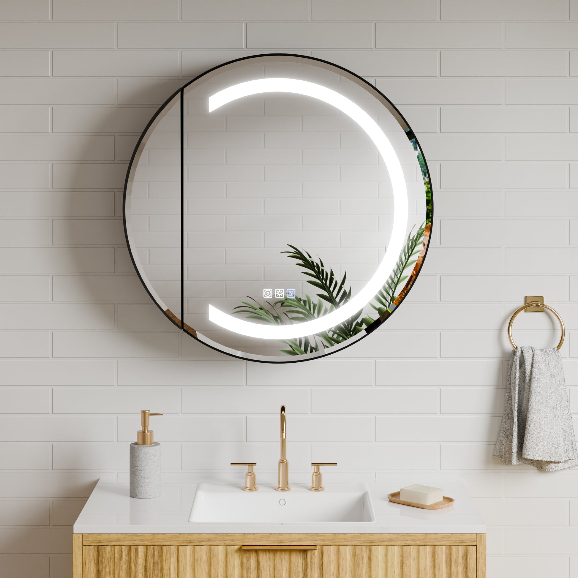 Hola 26" Round LED Medicine Cabinet – Black Frame, Anti-Fog, Dimmable Lighting, Surface Mount - ExBriteUSA