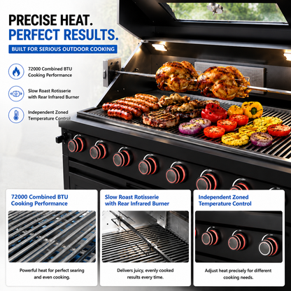 46-Inch 4-Burner 72000 BTU Deluxe Stainless Steel Gas Outdoor Kitchen Bar Barbecue Island Grill + Wine Cooler Compact Refrigerator + Rotisserie kit + Granite Countertops + Stainless steel Sink-104