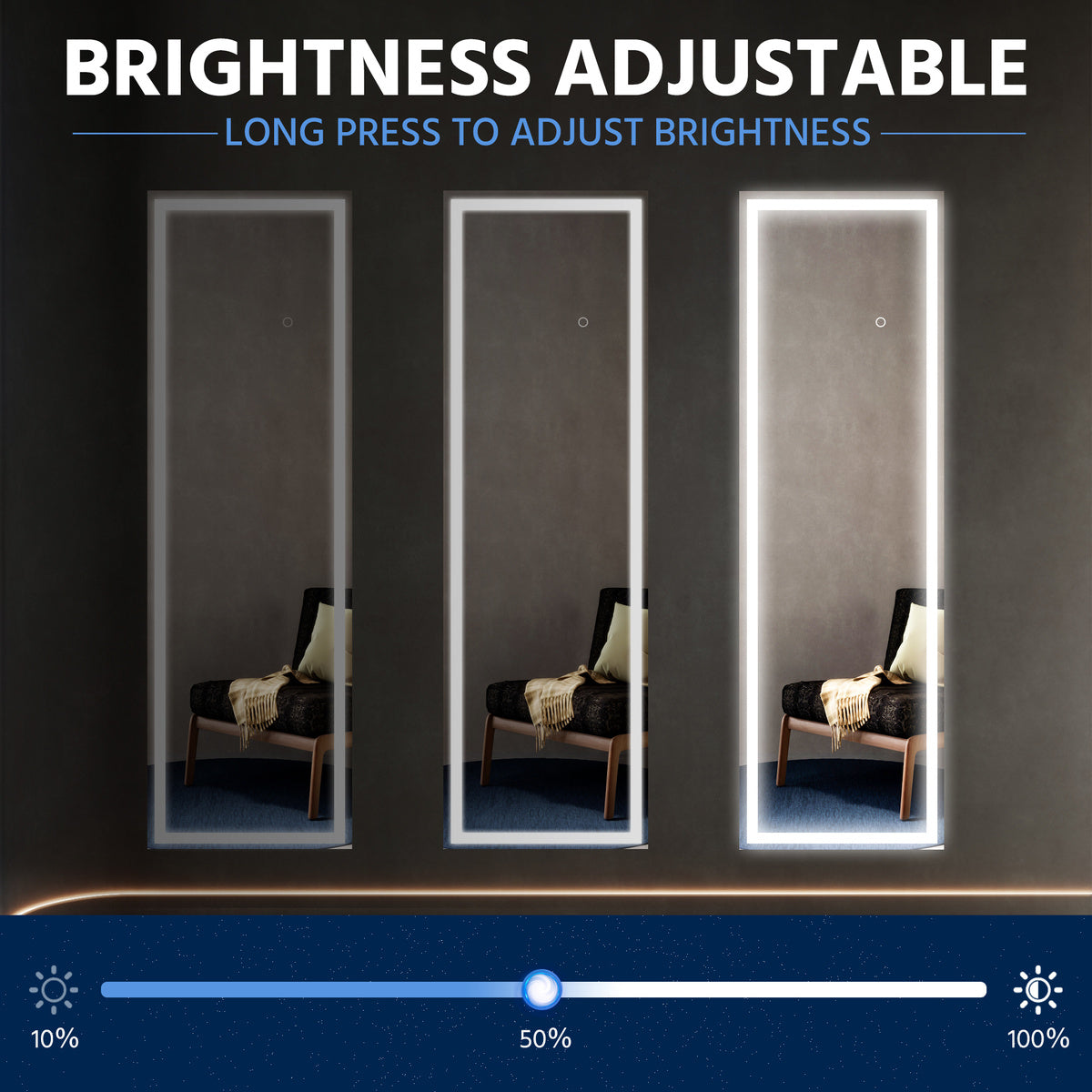 Nivor 80"x32" Dimmable LED Full-Length Floor Framed Mirror with Stand, 3-Color Lights & Wall-Mount Option