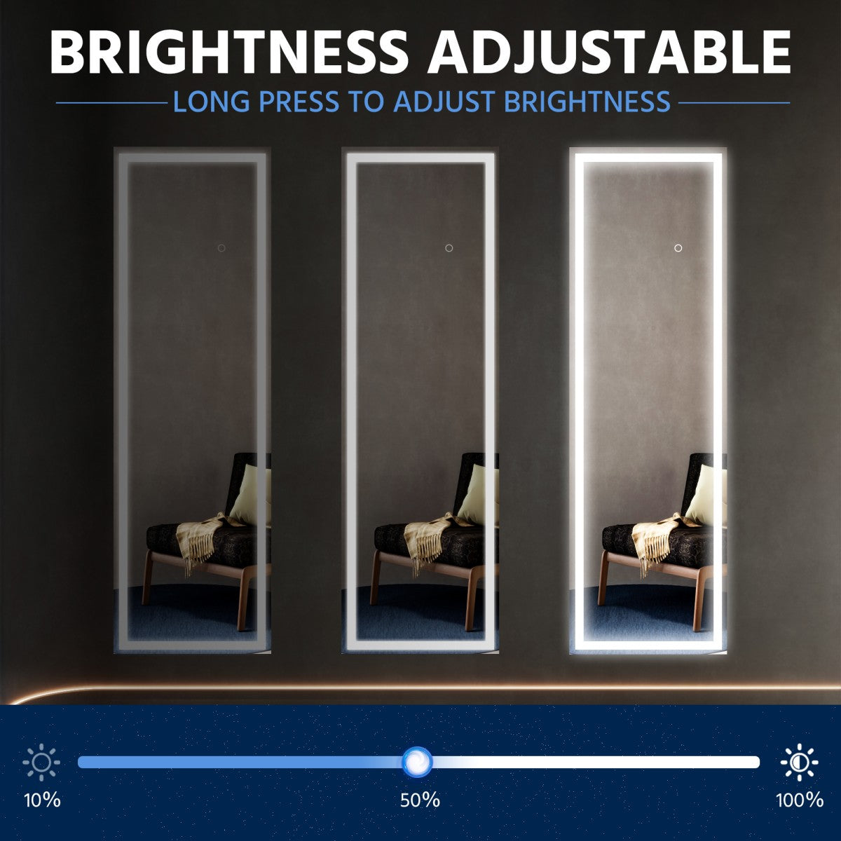 Nivor 34″ × 82″ Dimmable LED Full-Length Floor Mirror with Stand, 3-Color Lights & Wall-Mount Option