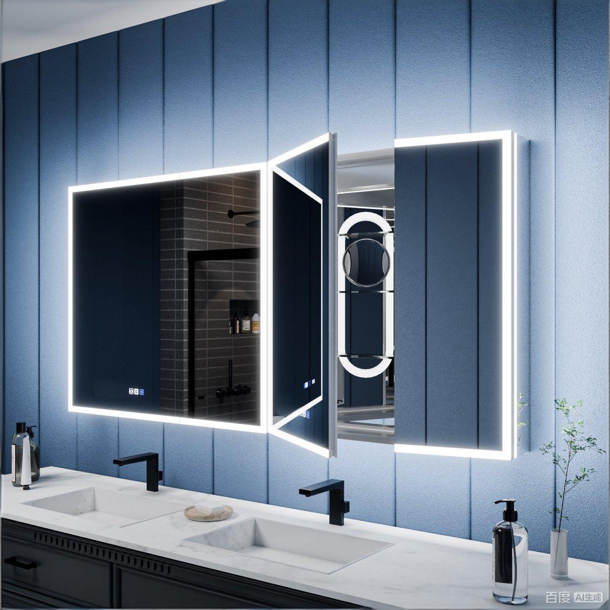 Illusion lit medicine cabinet 66x32 inch LED dual magnifiers front back light