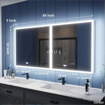 Illusion 66" x 32" LED Lighted Medicine Cabinet with Magnifiers - Modern Lit Medicine Cabinet