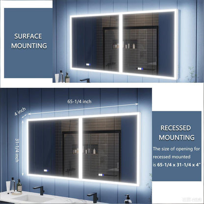 Illusion 66" x 32" LED Lighted Medicine Cabinet with Magnifiers - Modern Lit Medicine Cabinet