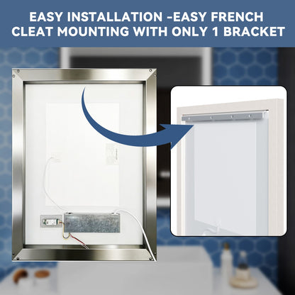 Verloar 22" W x 34" H Framed Lighted Bathroom  Mirror,Dimmable,Anti Fog,Front-Lit Illumination,Brushed Nickel