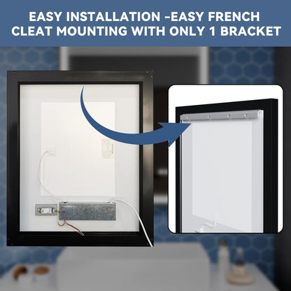 Verloar 30" W x 36" H Framed Lighted Bathroom  Mirror,Dimmable,Anti Fog,Front-Lit Illumination,Matte Black