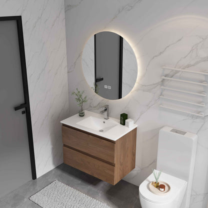 30' Wall-Mounted Bathroom Vanity With Ceramic Sink, KD-Package,2-Soft Close Drawers, KD-Package