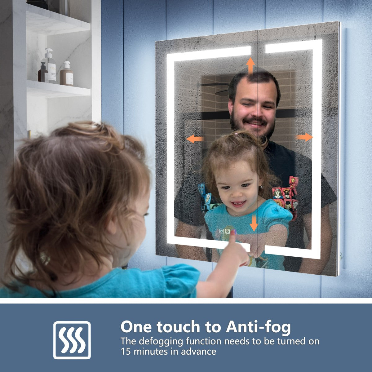 Illusion-B 36" x 36" LED Lighted Inset Mirrored Medicine Cabinet with Magnifiers Front and Back Light